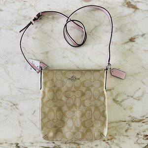 COACH Light Khaki Petal Signature Canvas Messenger Crossbody Bag